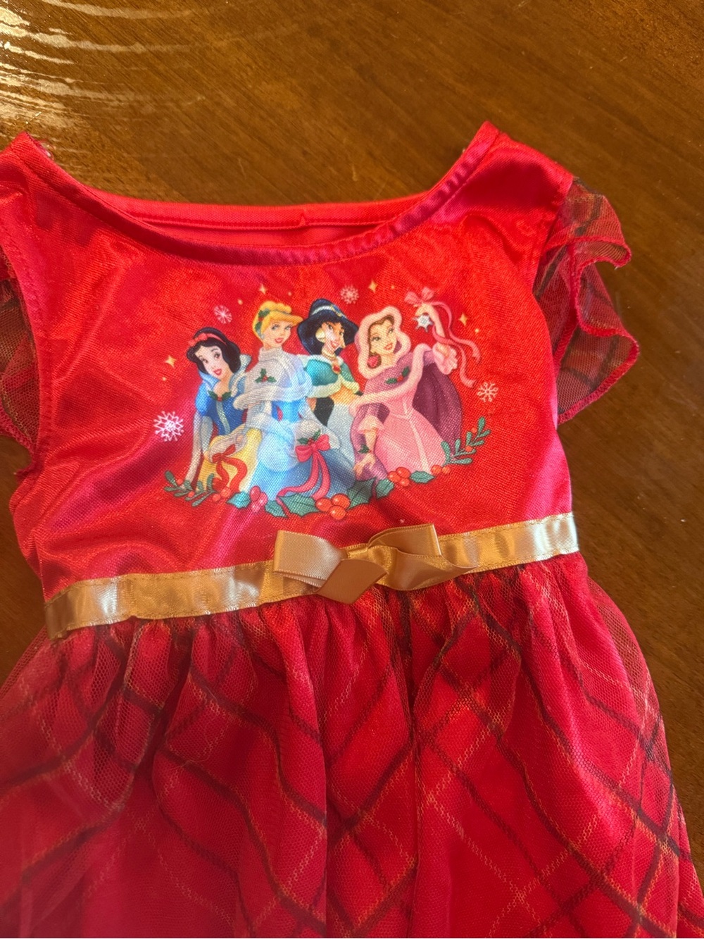 Disney Christmas Red Princess Dress with Gold Waist Bow - Picture 3 of 4